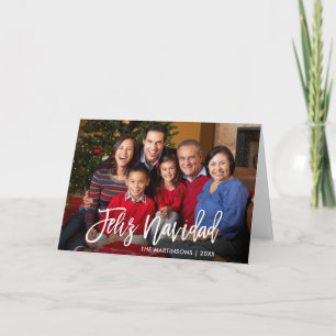 Brush Script Feliz Navidad Family Photo Fold Holiday Card
