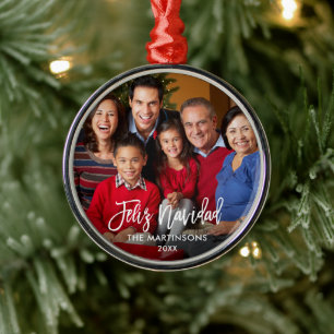 Brush Script Feliz Navidad Photo Metal Tree Decoration