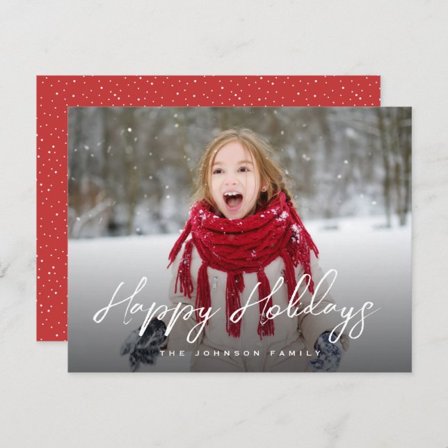 Brush Script Full Photo Christmas Holiday Card (Front/Back)