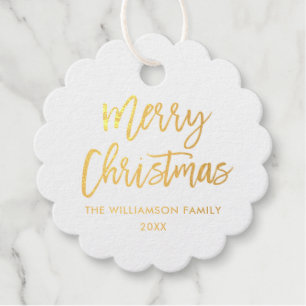 Brush Script Gold Foil Merry Christmas Favour Tags