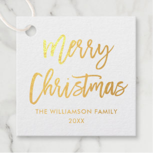 Brush Script Gold Foil Merry Christmas Square Favour Tags