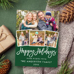 Brush Script Happy Holidays 4 Photo Green Postcard<br><div class="desc">Brush Script Happy Holidays Green Postcard -  4 Photos</div>