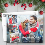 Brush Script Happy Holidays Couple 4 Photo Postcard<br><div class="desc">Modern Brush Script Happy Holidays Couple 4 Photo Postcard</div>