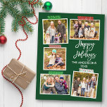 Brush Script Happy Holidays Craft Tape Green Postcard<br><div class="desc">Modern Brush Script Happy Holidays 5 Photo Collage with Craft Tape Holiday Postcard. Forest Green Background.</div>