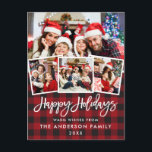 Brush Script Happy Holidays Red Plaid 4 Photo Postcard<br><div class="desc">Modern Brush Script Happy Holidays Red Plaid Postcard -  4 Photos</div>