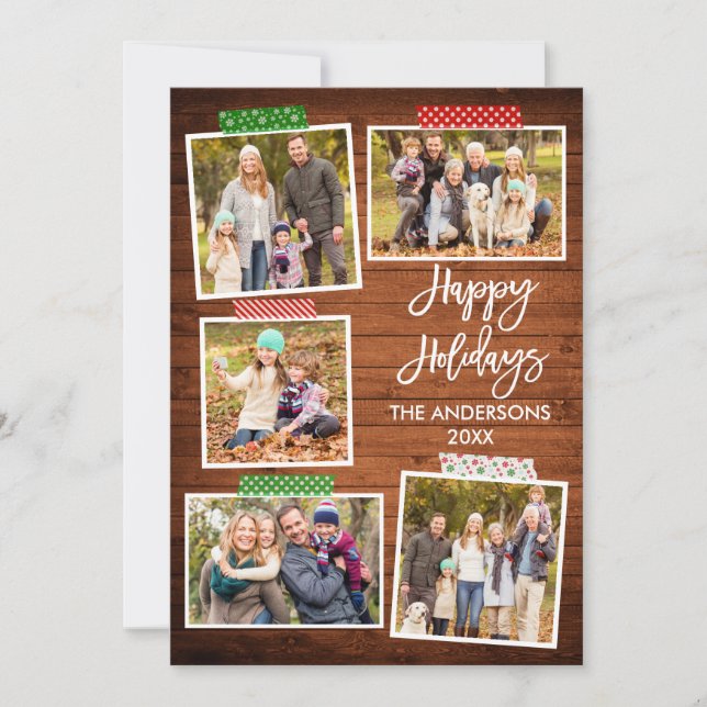 Brush Script Happy Holidays Wood Craft Tape Holiday Card (Front)