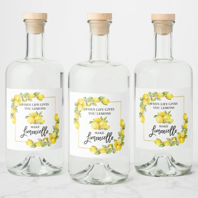 Brush Script Limoncello Lemons Liquor Bottle Label (Bottles)