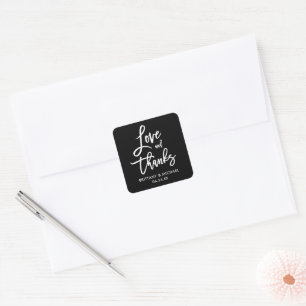 Brush Script Love and Thanks Envelope Seals Black