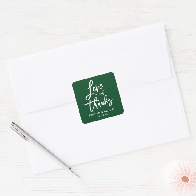 Brush Script Love and Thanks Green Envelope Seals (Envelope)