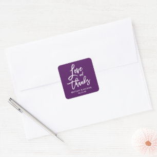 Brush Script Love and Thanks Purple Envelope Seals