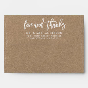Brush Script Love and Thanks Wedding Kraft Style Envelope