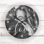 Brush Script Love Custom Photo Keepsake<br><div class="desc">This keepsake clock features your favourite photo with the word 'Love' overlaid in a romantic white decortive brush script.  Order for yourself or as a special gift for someone you love.</div>