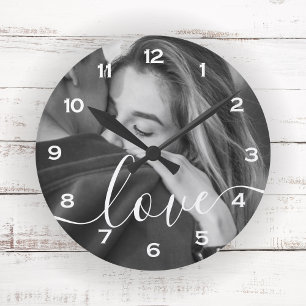 Brush Script Love Custom Photo Keepsake Round Clock