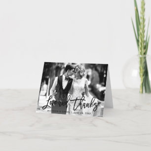 Brush Script Love Thanks Black and White Note Thank You Card