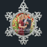 Brush Script Married and Merry Photo Wedding Snowflake Pewter Christmas Ornament<br><div class="desc">Modern Brush Script Married and Merry Photo Wedding Snowflake Ornament</div>