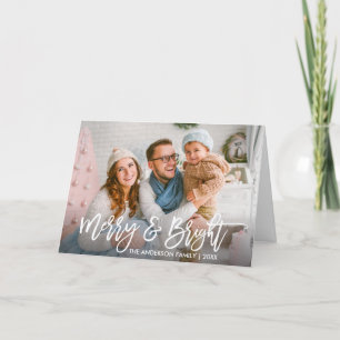 Brush Script Merry and Bright Family Photo Folded Holiday Card