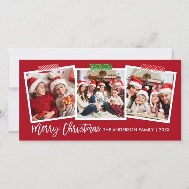 Brush Script Merry Christmas Craft Tape Red Wide Holiday Card (Front)