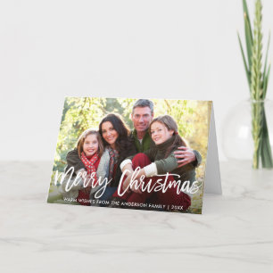 Brush Script Merry Christmas Family Photo Fold Holiday Card