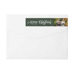 Brush Script Merry Christmas Plaid Holiday Photo Wrap Around Label
