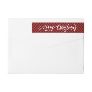 Brush Script Merry Christmas Plaid Holiday Wrap Around Label
