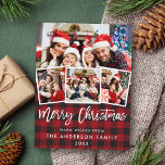 Brush Script Merry Christmas Red Plaid 4 Photo Postcard<br><div class="desc">Modern Brush Script Merry Christmas Red Plaid Postcard -  4 Photos</div>