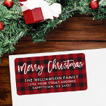 Brush Script Merry Christmas Red Plaid Address Label<br><div class="desc">Modern Brush Script,  Red Buffalo Plaid Merry Christmas Return Address Labels</div>