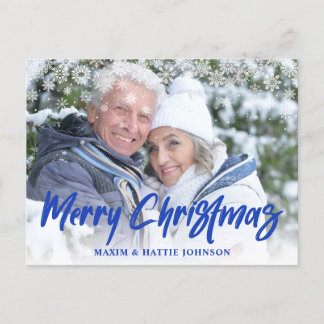 Brush Script Merry Christmas Snowflakes Photo Holiday Postcard