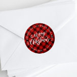 Brush Script Merry | Holiday Return Address Labels<br><div class="desc">Dress up your holiday envelopes with our Brush Script holiday return address labels. The festive stickers feature "Merry Christmas" in a white,  hand-lettered script front with your name and address circling the sticker against a red and black watercolor plaid pattern.</div>
