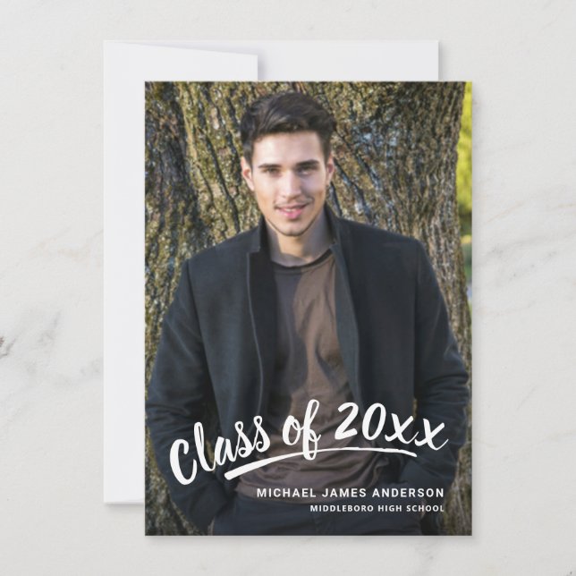 Brush Script Modern Graduation 2+Sided Party Photo Invitation (Front)