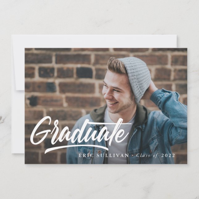 Brush Script Modern Graduation 2-sided Photo Party Invitation (Front)