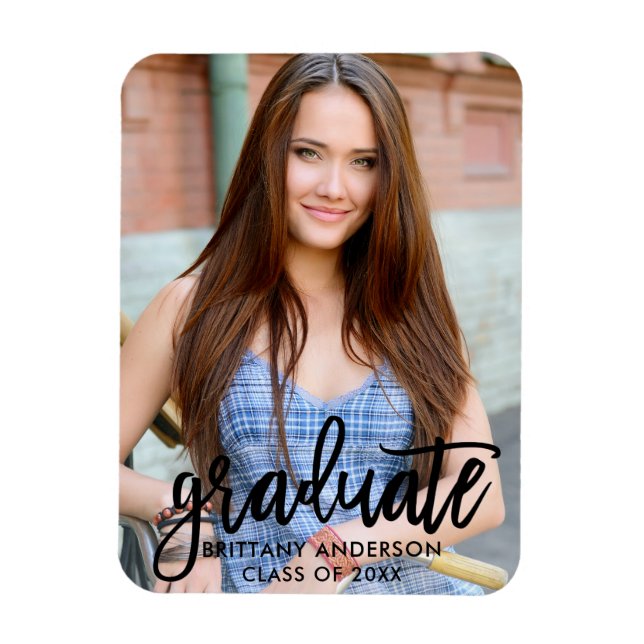 Brush Script Modern Photo Graduation Announcement Magnet (Vertical)