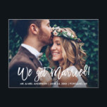 Brush Script Modern We Got Married Couple Photo Postcard<br><div class="desc">Modern Brush Script We Got Married Elopement Announcement Couple Photo Postcard</div>