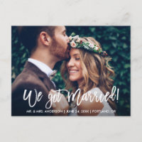 Brush Script Modern We Got Married Couple Photo