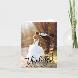 Brush Script Modern Wedding Photo Thank You Note Card