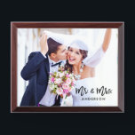 Brush Script Mr. and Mrs. Wedding Photo Plaque<br><div class="desc">Modern Brush Script Mr. and Mrs. Wedding Photo Plaque</div>