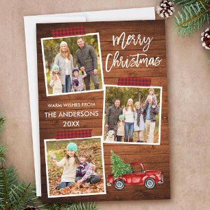 Brush Script Plaid Craft Tape Wood Truck Christmas Holiday Card