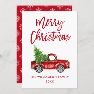 Brush Script Red Vintage Truck Christmas Card SB