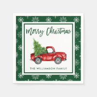 Brush Script Red Vintage Truck Christmas Party GR
