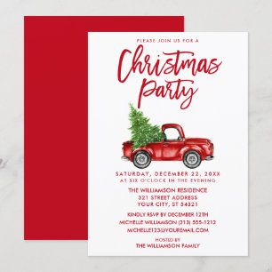 Brush Script Red Vintage Truck Christmas Party Invitation