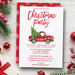 Brush Script Red Vintage Truck Christmas Party SB Invitation