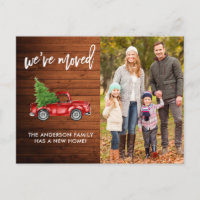 Brush Script Rustic Address Change Red Truck Photo