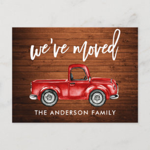 Brush Script Rustic Address Change Red Truck Postcard