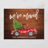 Brush Script Rustic Address Change Red Truck Tree