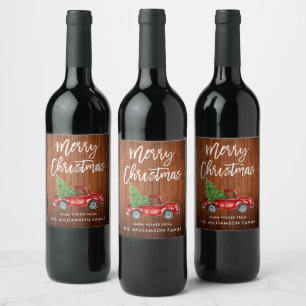 Brush Script Rustic Wood Christmas Vintage Truck Wine Label