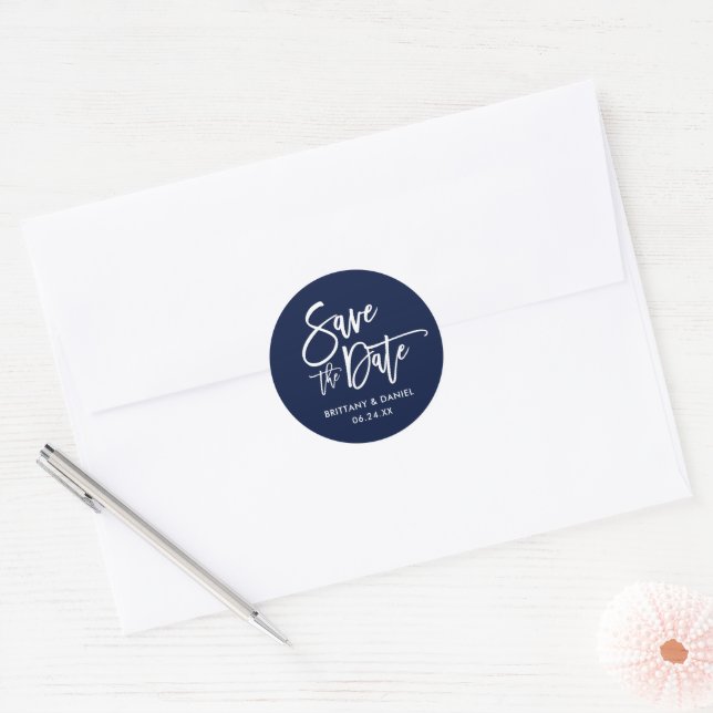 Brush Script Save The Date Blue Envelope Seals (Envelope)
