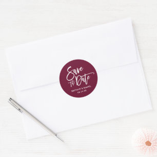 Brush Script Save The Date Burgundy Envelope Seals