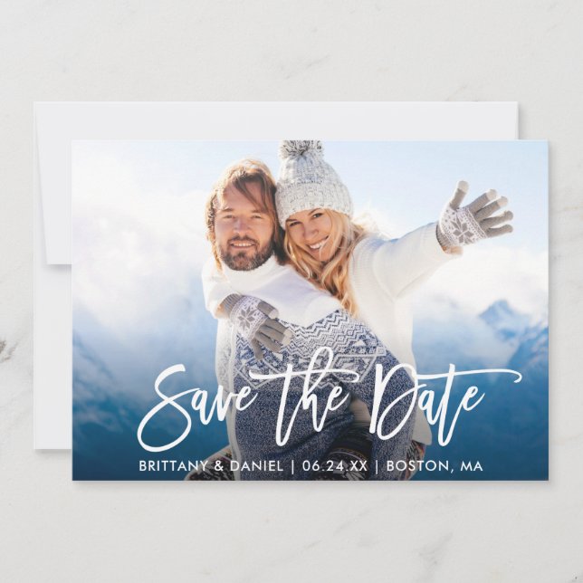 Brush Script Save The Date Couple Photo W Card (Front)