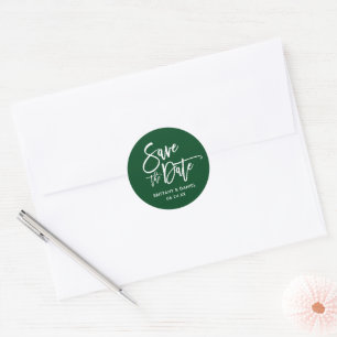 Brush Script Save The Date Green Envelope Seals