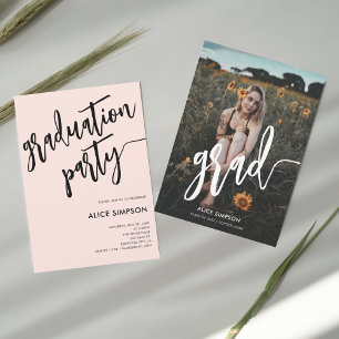 Brush Script Simple Photo Graduation Party Invitation