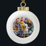 Brush Script Star Family Photo Merry Christmas Ceramic Ball Christmas Ornament<br><div class="desc">Modern Brush Script Star Merry Christmas Family Photo Ornament</div>